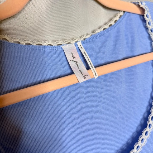 Out From Under Blue Lace Trim Ruffle Crop Top Long Sleeve Rosette Coquette XS - Picture 4 of 11